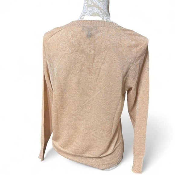 J. Crew Gold Metallic Knit Sweater Women's Medium – Shimmer Long Sleeve Pullover - Picture 5 of 7